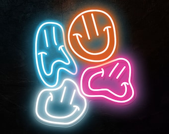 Distorted smile face - custom multi color home decor wall light art led neon sign, Multi Color Distorted Smile Face neon sign, Wall Decor