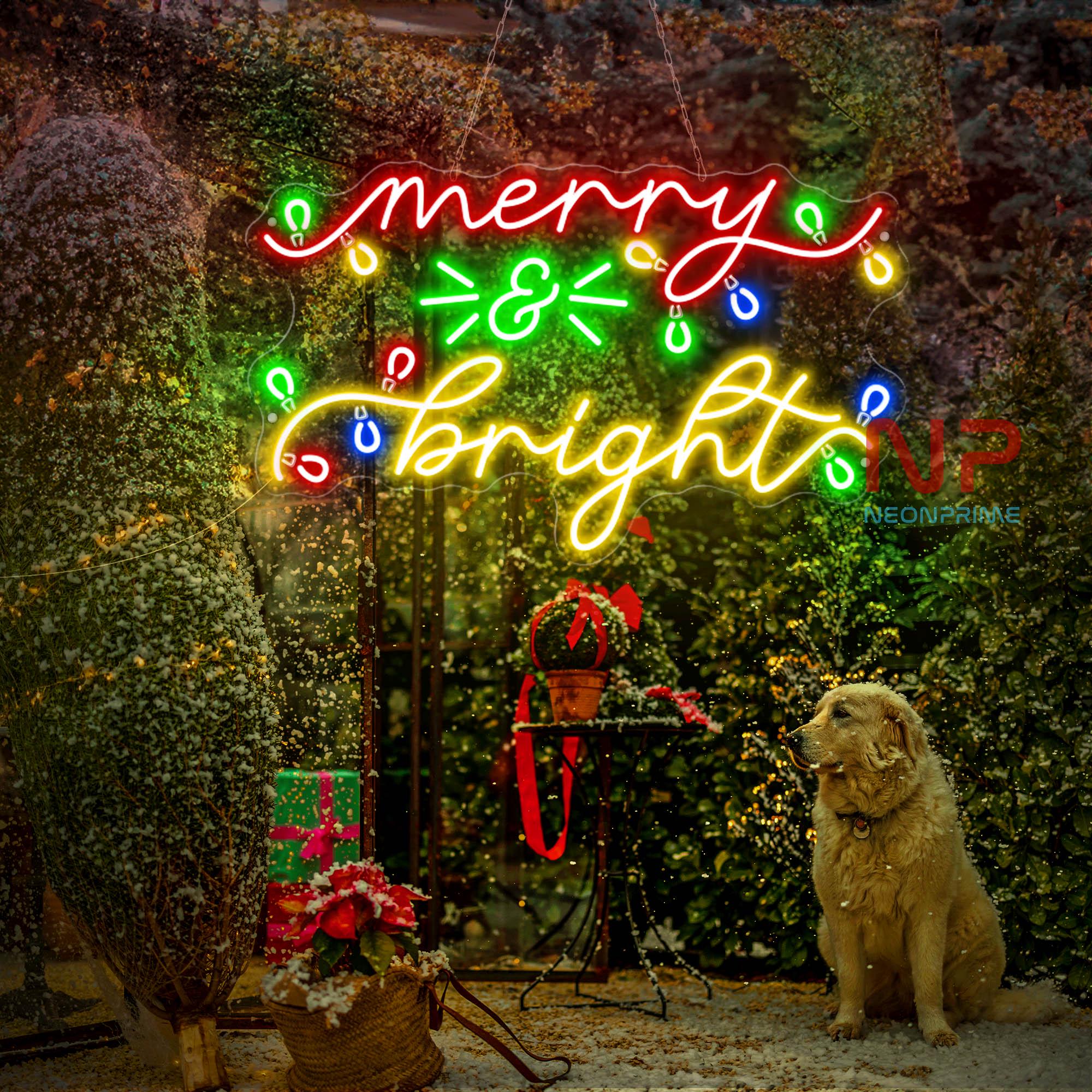Merry and Bright Neon Sign, Christmas Tree Decor, Merry and Bright