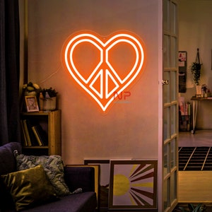 Peace Heart Neon Sign Custom Color Heart for Girls Room Neon Sign Love Heart Neon Sign Light Love Art Neon Sign Wedding Gift Valentine Gift