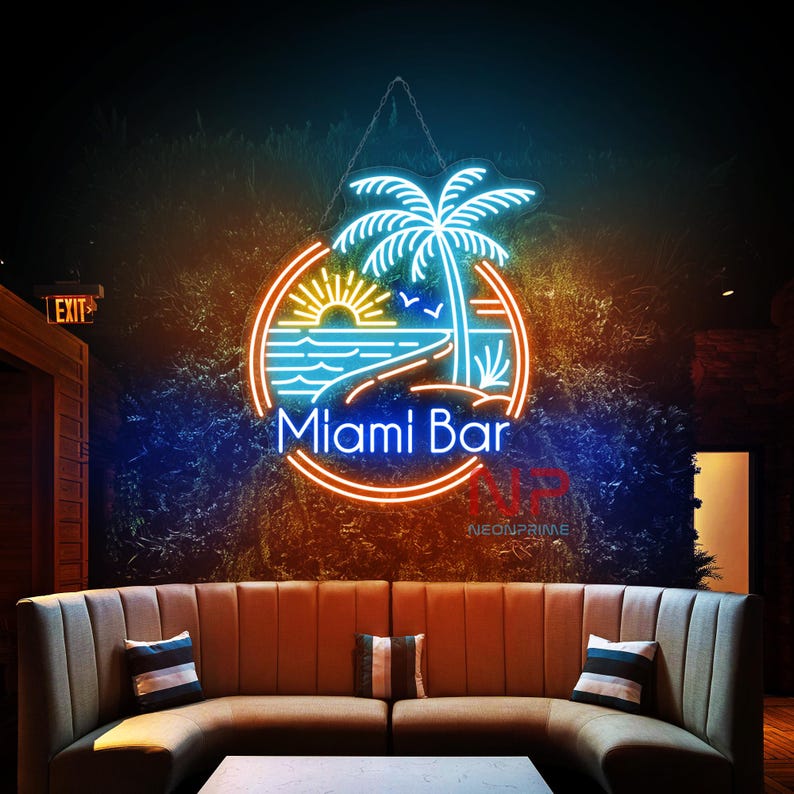 Miami Signs Fun Custom Name Miami Beach Neon Sign Palm Tree Summer Party Light Paradise ...