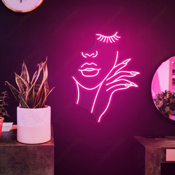 Hold Face Neon Sign, Nail neon sign, Nail Shop Neon Sign, Nail service master logo, Beauty salon wall decor, Abstract Face Neon Sign