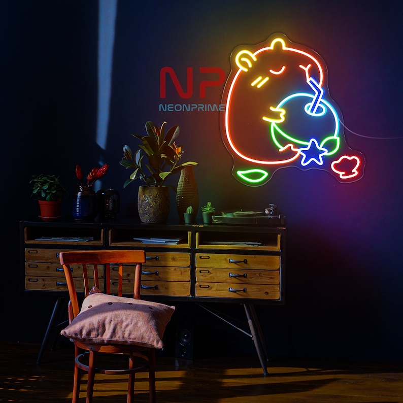 Capybara Surfing Neon Sign – 14.2" X 13.6" Cute Animal LED Wall Light, Dimmable USB Powered, Perfect For Kids Room, Party Decor & Birthday Gifts
