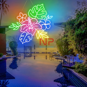 Tropical Hibiscus Neon Sign Hibiscus Flower LED Sign Tropical Flowers Neon Light Hawaiian Flowers LED Light Flower Wall Decor Poolside Decor