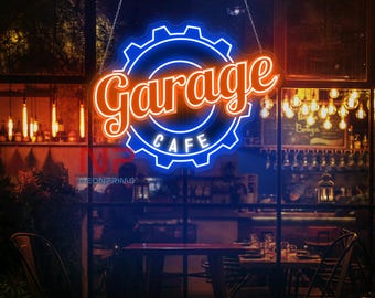 Garage Cafe Neon Sign, Business Neon Sign, Cafe Decor Sign, Gift for Dad, Garage Wall Decor, Garage Decor Wall, Business Led Decor Sign