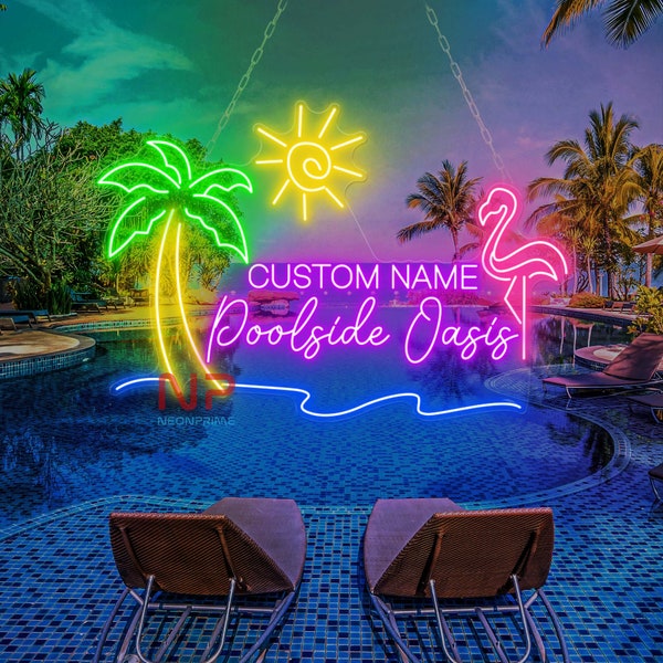 Custom Pool Neon Sign Palm Tree Neon Flamingo LED Sign Personalized Palm Tree Neon Sign Outdoor Pool Bar Sign Poolside Oasis Flamingo Decor