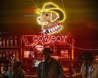 Cow Boy Hund LED Neonschild, Western-Bar-LED-Wand-Dekor, Wohnkultur Wand, Mann Höhle Neonlicht, Cow Boy Wand-Kunst-Dekor, personalisiertes Geschenk