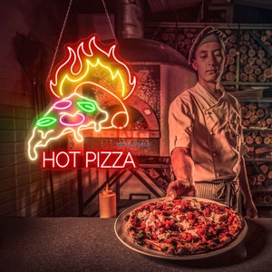 Hot Pizza neon sign, custom pizza neon sign, food neon sign, restaurant decor, welcome sign, custom led sign