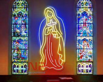 Maria LED Neon Schild, religiöse LED-Wand-Dekor, christliche Wohnkultur, katholische Kirche Neonlicht, spirituelle Wandkunst, Glaube Raumschild