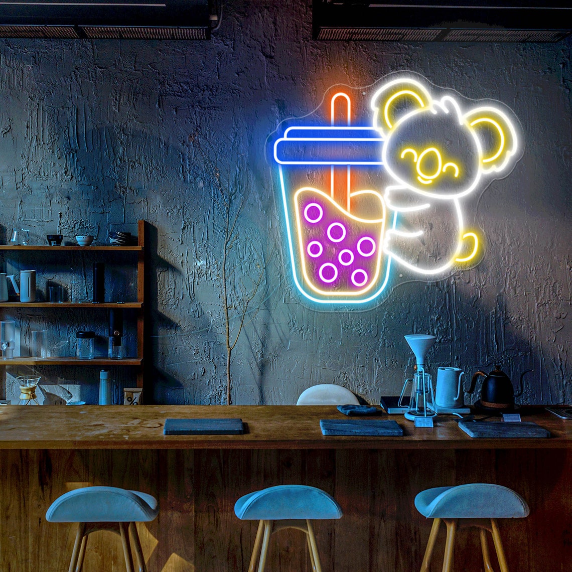 Koala Bubble Tea Neon Sign Boba Tea Neon Sign Cute Koala Neon Sign ...
