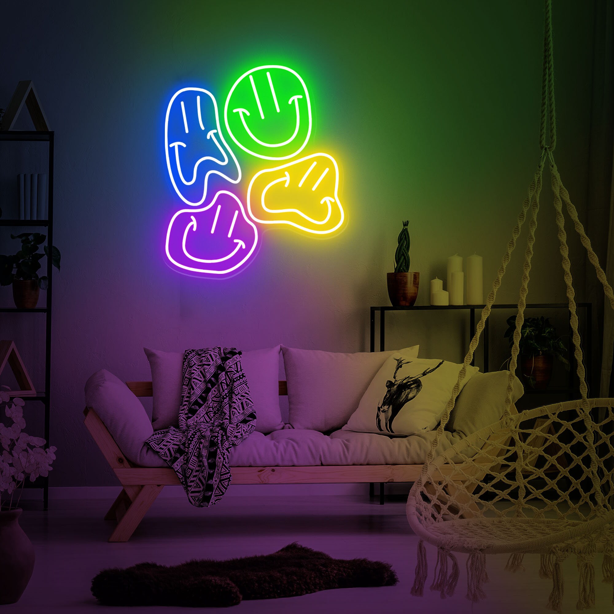 Distorted Smile Face - Custom Multi Color Home Decor Wall Light