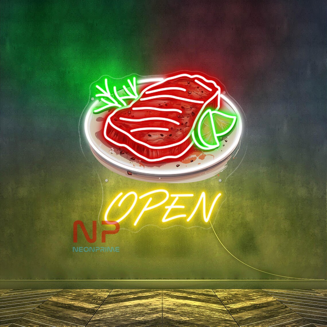 Beef Steak Open Neon Sign, Beef Steak Led Sign, Custom Neon Sign, Meat ...
