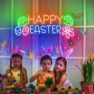Letrero de neón de Feliz Pascua, decoración de Pascua, letrero de huevos de conejo, decoración de pared, letrero de huevos de Pascua de conejo, regalo personalizado, regalo de Feliz Pascua, decoración del hogar de Pascua