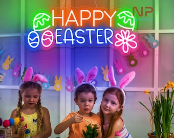 Happy Easter Neon Sign Easter Decor Sign Bunny Eggs Wall Decor Bunny Easter Eggs Sign Personalized Gift Happy Easter Gift Easter Home Decor