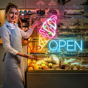 Ice Cream Open Neon Sign Ice Cream Led Logo Sign Open Neon Sign Custom Neon Sign For Coffee Shop Restaurant Open Led Neon Light Wall Decor