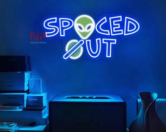 Spaced Out Leuchtreklame, Alien Spaceman Astronaut Leuchtreklame, Weltraum LED-Neon-Schild, UFO-Dekor Zeichen, Schlafzimmer-Wand-Dekor, Benutzerdefinierte Leuchtreklame