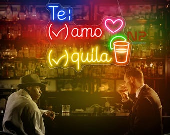 Teamo und Tequila LED-Leuchtreklame, Cocktail-Leuchtreklame, Bar-Leuchtreklame, Party-LED-Schild, Cocktail-Dekorwand, benutzerdefinierte Leuchtreklame, Alkohol-LED-Schild