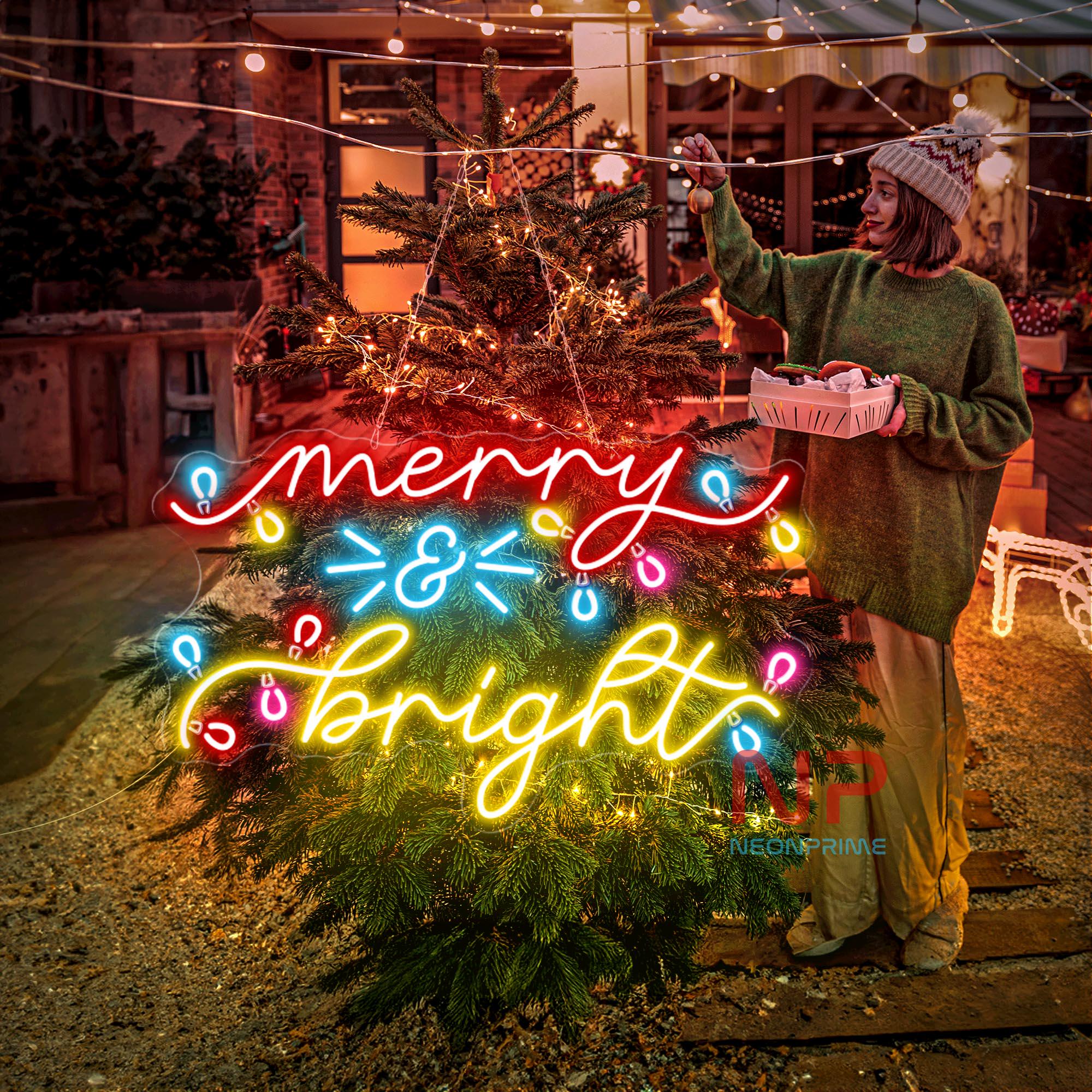 Merry and Bright Neon Sign, Christmas Tree Decor, Merry and Bright