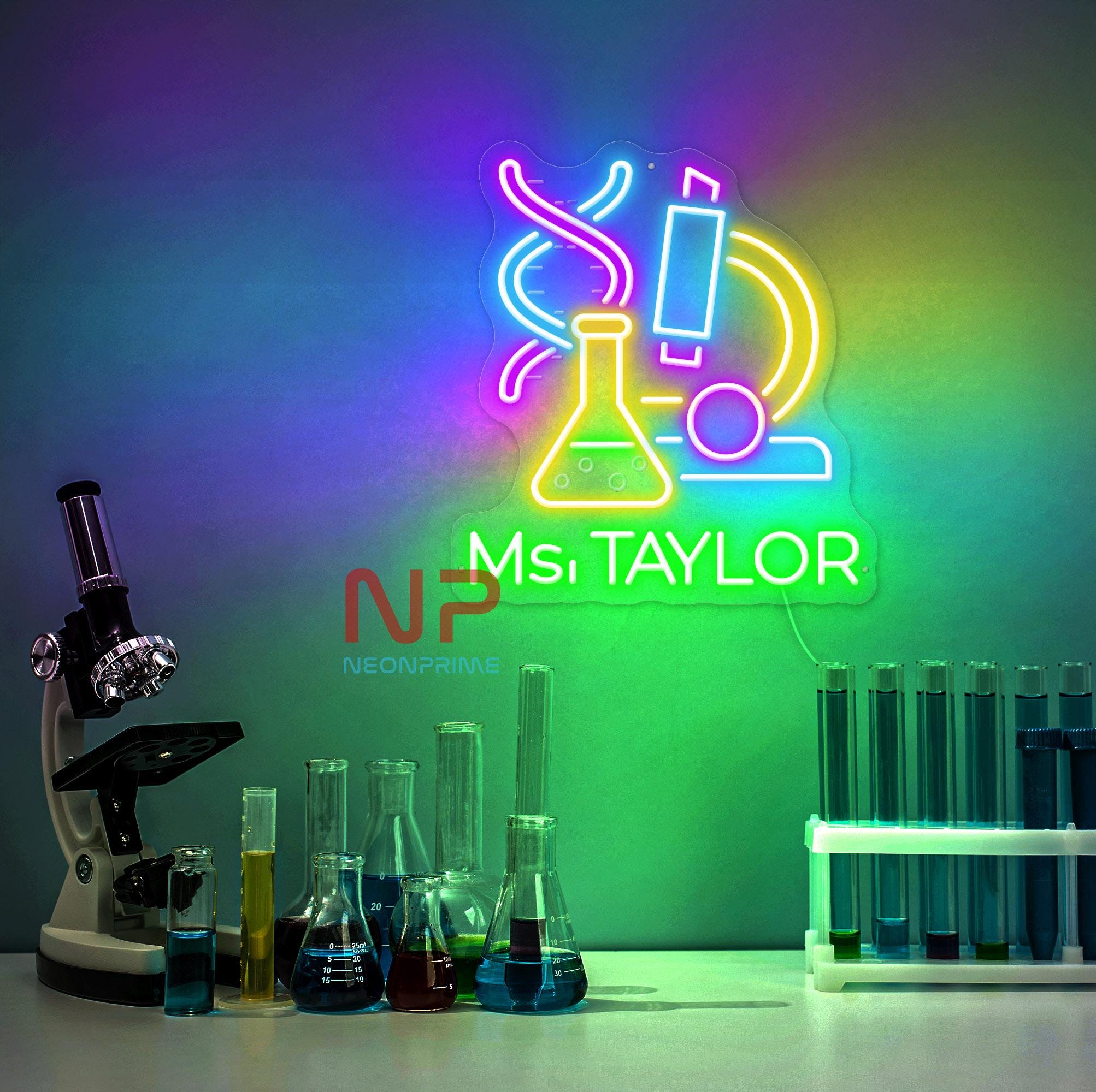 Custom Science Teacher Name Neon Sign, Science Classroom Decor Teacher ...