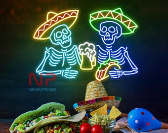 Skull Mexico Taco Beer,  Mexican food decor, Food neon sign, Restaurant decor light, Welcome led sign, Custom neon sign, Taco Food Shop Sign