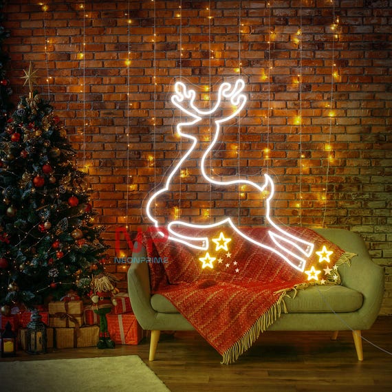 Weihnachten Rentier Leuchtreklame, Hirsch Leuchtreklame, Hirsch LED-Schild, Hirsch Linie Kunst LED-Licht, Hirsch Tier LED-Licht, Wildtier-Raum-Wanddekor