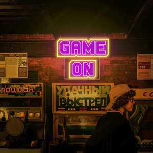 Jogo em sinal de néon, sinal de néon da sala de jogos, decoração de fluxo de sala de jogos, presente de decoração de jogos para namorado, presente de decoração de streaming de videogame para ele