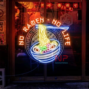 Letrero de neón No Ramen No Life, letrero de neón LED Ramen, letrero de ramen japonés, letrero LED Ramen personalizado, letrero de neón Ramen Bowl, letrero de comida japonesa