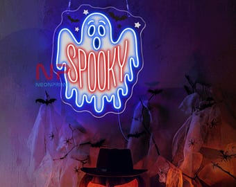 Spooky Ghost LED Neon Sign, Halloween Ghost Light, Haunted House Decor, Spooky Wall Art, Halloween Party Decor, Gothic Home Decor