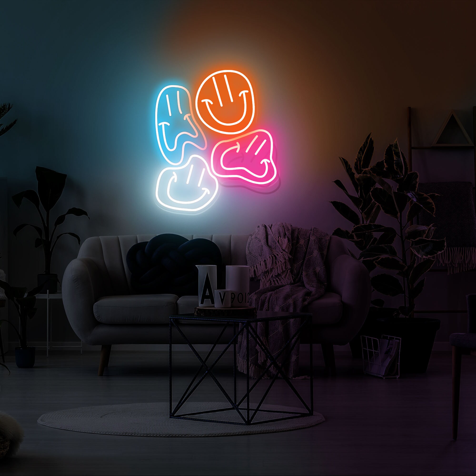 Distorted Smile Face - Custom Multi Color Home Decor Wall Light Art Led ...