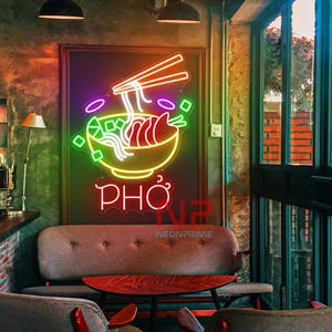 Pho Neon Sign, Pho Wall Sign, Vietnamese Food Neon Sign, Vietnamese Restaurant Decor Sign, Kitchen Decor Wall, Custom Neon Sign