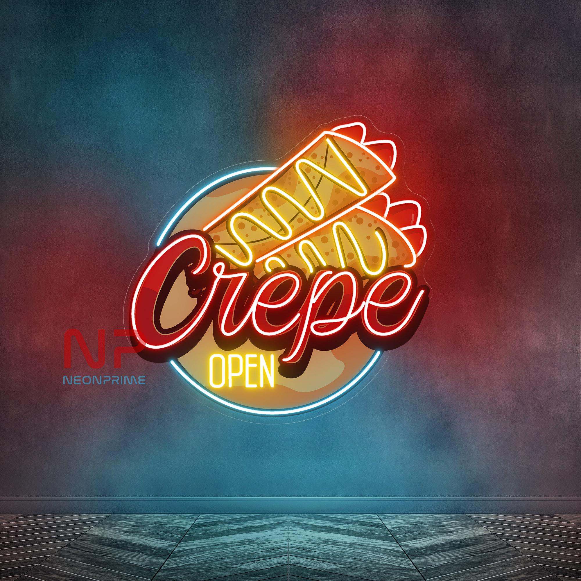 Letrero de neón de crepe abierto, letrero LED de pastel de crepe ...