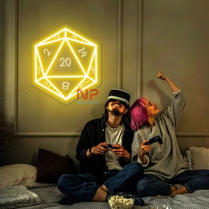 DND Dice Neon Sign Gaming Room Light Wall Sign Personalized Gift 3D Carving Gaming Room Dice Neon Sign Decor DND Home Decor Custom Neon Sign