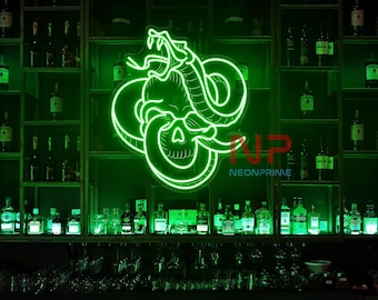 Skull Snake Neon Sign, Custom Snake Skull Led Sign, Skull Head Led Light, Death Head Neon Light, Bar Pub Club Wall Art, Halloween Room Decor