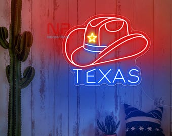 Cowboyhut in Texas LED-Leuchtreklame, Country Western-Thema Partydekoration, Westernwanddekor, Cowboy Texas LED, Western-Party