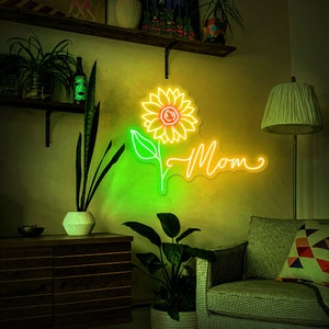 Sunflower Mother&#39;s Day Neon, Happy Mother&#39;s Day Neon Sign,Mothers Day Gift,Gift for Mom,Personalized Gift,CustomMothers Day,Best Mom Gift