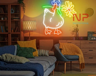 Duck Heart Neon Sign, Duck Neon Sign, Goose Led Sign, Custom Neon Sign, Bedroom Wall Decor, Birthday Gift, Duck Wall Decor, Goose Wall Sign