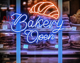 Versier je winkel met een handgemaakte open neonreclame voor de bakkerij - perfect idee voor muurdecoratie voor een bakkerij, banketbakkerij, restaurants en dessertbar