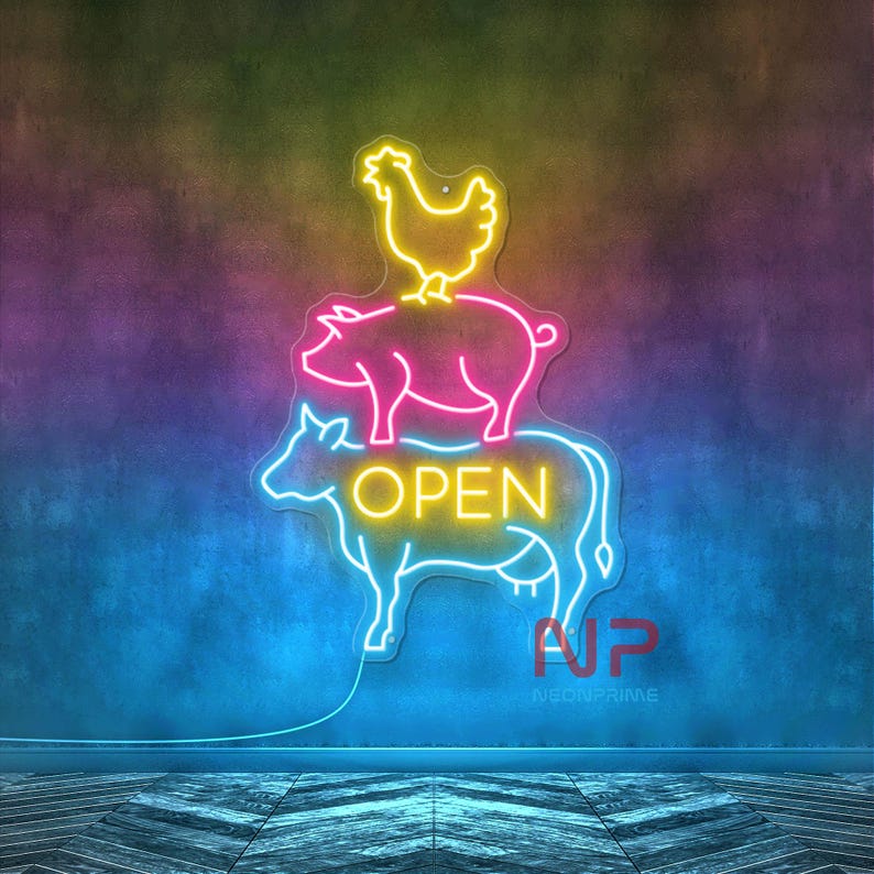 Open Butcher Sign Chicken Pig Cow Neon Light Farm Animal Neon Sign Barn ...