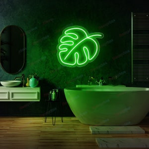 Monstera Leaf LED Neon Sign, Green Leaf Neon Sign, Plant Neon Sign, Neon Monstera, Green Aesthetic Neon Sign, Bedroom Neon Sign, Green Lover image 1