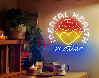 Skylt för psykisk hälsa, Anpassad neonskylt, Sovrumsdekorationsskylt, Psykiaterpresenter, Terapeutpresenter, Motivationsskylt, Skylt för psykisk hälsa