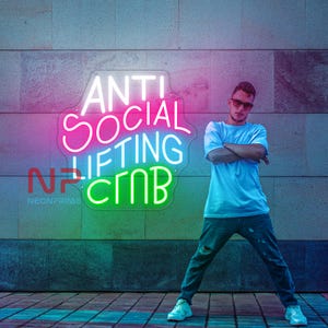 Anti Social Lifting Club Neon Sign, Club Decor Neon Sign, Weight Lifting Led Sign, Workout Neon Sign, Lifting Neon Sign, Club Wall Art Decor