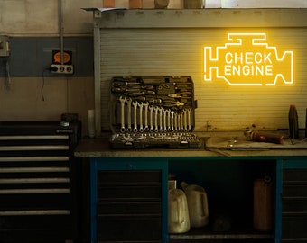 Vatertagsgeschenk Check Motor LED Neon Schild, Auto Check Motor Licht Schild, Auto Shop Signage, Geschenke für Auto Jungs, Garage Neon Schild, Man Cave Decor