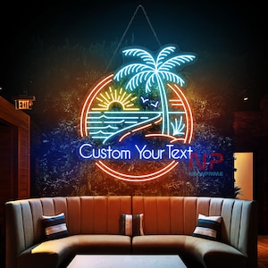 Custom Name Miami Beach Neon Sign Palm Tree Summer Party Light Paradise LED Sign Summer Beach Outdoor Pool Bar Sign Custom Summer Sign Decor