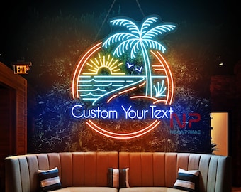 Benutzerdefinierte Name Miami Beach Leuchtreklame Palme Sommer Party Licht Paradies LED-Schild Sommer Strand Freibad Bar Schild Benutzerdefinierte Sommer Schild Dekor