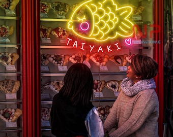 Cute Taiyaki Neon Sign Japanese Taiyaki Fish Led Light Taiyaki Shop Wall Decor Fish-shaped Cake Led Sign Welcome Sign Kawaii Fish Cake Light