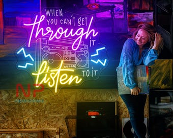 When You Can't Get Through It, Listen To It Neon Sign, Music Club Decor, Speaker Decor, Speaker Led Sign, Disco Led Light, Music Show Decor