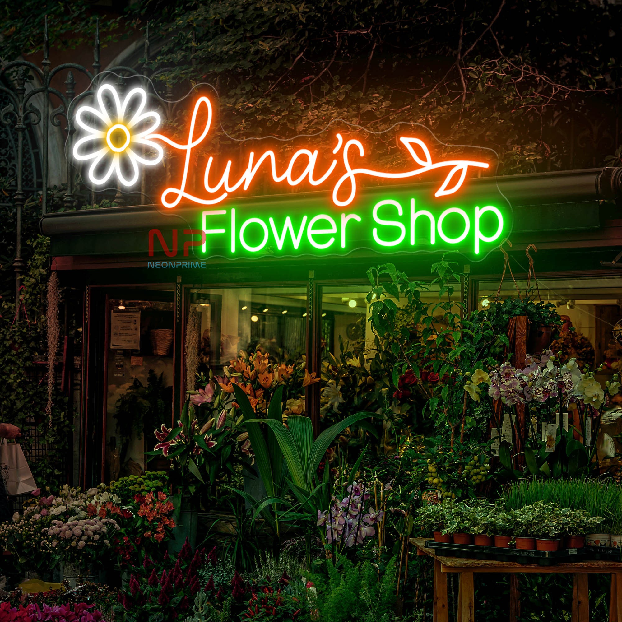 フラワーショップネオンサイン カスタムフラワーブティック名 LED