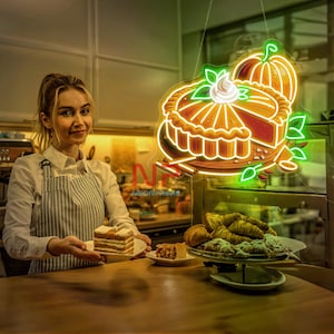 Pumpkin Pie Neon Sign, Cake Neon Sign, Cream Cake Neon Light, Bakery Led Light, Kitchen Room Wall Decor, Baker Neon Light, Custom Neon Sign