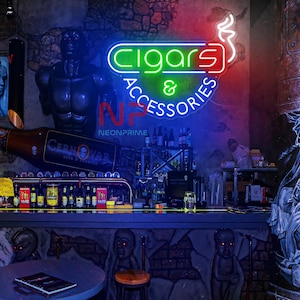 Cigars And Accessories Neon Sign Cigar Neon Sign Cigar Wall Art Cigar Shop Decor Custom Neon Sign Business Logo Neon Sign Cigar Decor Sign