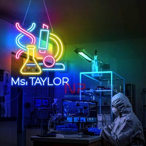 Custom Science Teacher Name Neon Sign, Science Classroom Decor Teacher, Science Beaker Sign, Science Professor Gifts, Chemistry Teacher Gift
