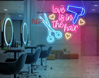 Liebe ist im Haar LED Neon Schild, Barber Open Shop, Barber Open Neonlicht, Frisur Neonschild, Friseursalon LED, Friseursalon LED